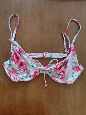 Hollister Pink Floral Coquette Cottagecore Tie Front Bikini Top Size Small